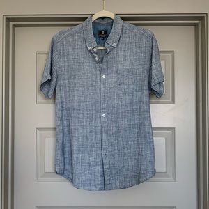 Blue linen short sleeve button down